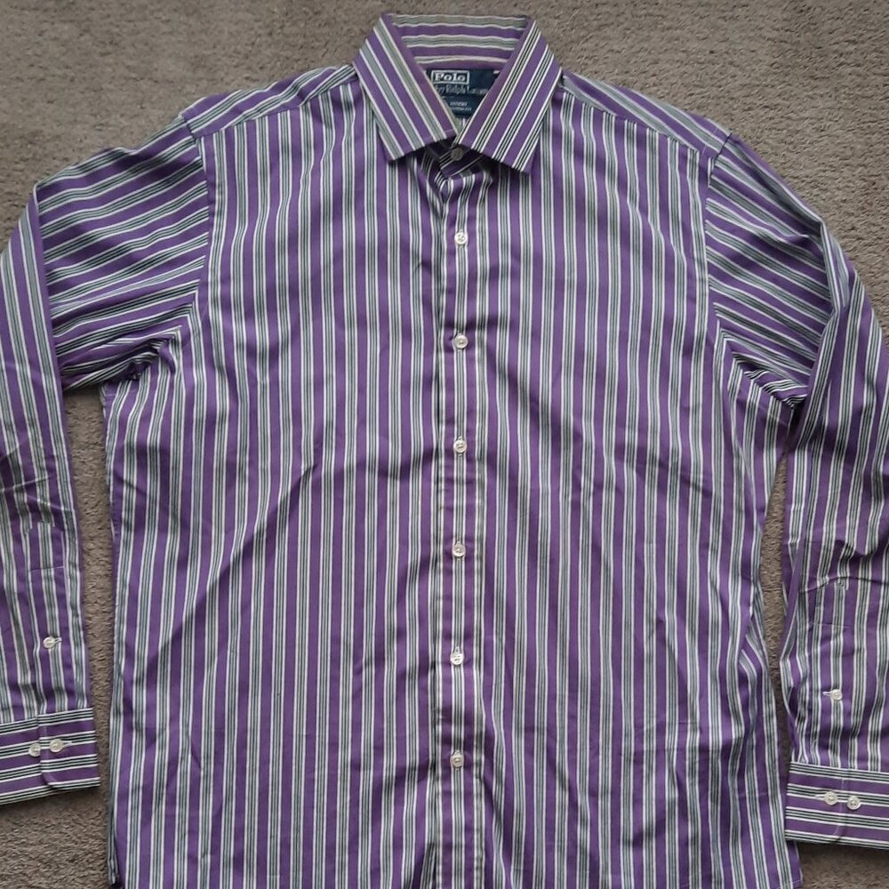 Polo Ralph Lauren Dress Shirt Men's 16.5 34/35 Regent Purple Striped Custom Fit